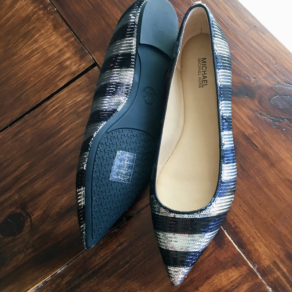 Michael Kors Arianna Sequin Black and White Flat